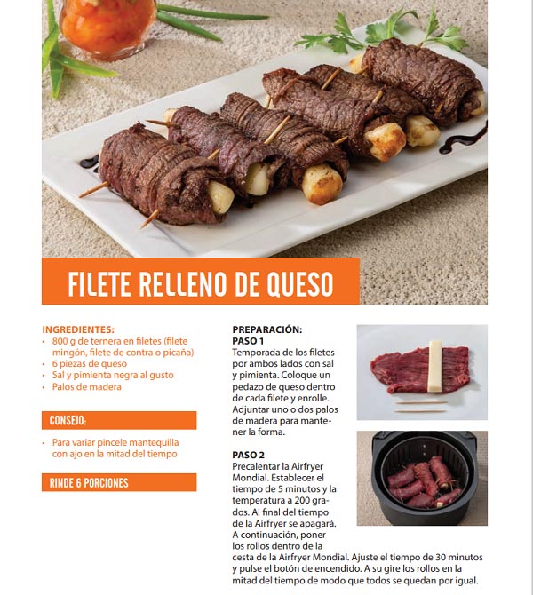 Qué recetas se incluyen en la versión pdf del libro de cocina freidora de aire Mondial